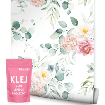 Fototapeta Tapeta Akvarelové Květy RŮŽE Listy Eukalyptu