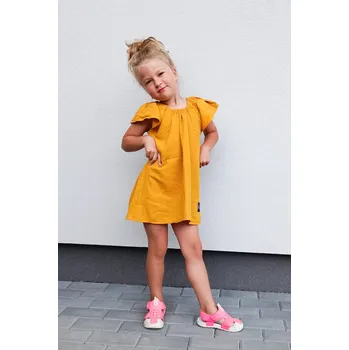 Dívčí šaty Kulišárny Šatovka mušelín MUSTARD VELIKOST: 86-92