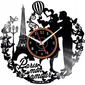 Hodiny PARIS FRANCE MON AMOUR HODINY NÁSTĚNNÉ VINYLOVÁ DESKA PRO NI PRO NĚJ DÁREK