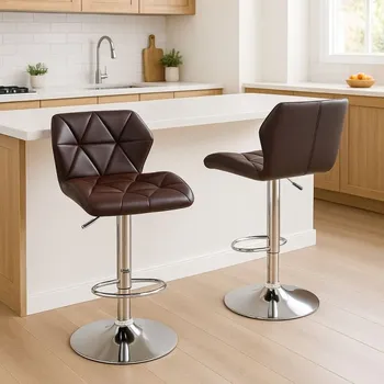 Barová židle Sada 2 barových židlí hnědých – otočné, výškově nastavitelné