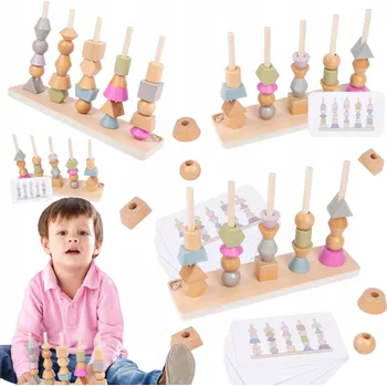 Dřevěná hračka Dřevěná Vkládačka Montessori – Různé Tvary a Barevné Figurky