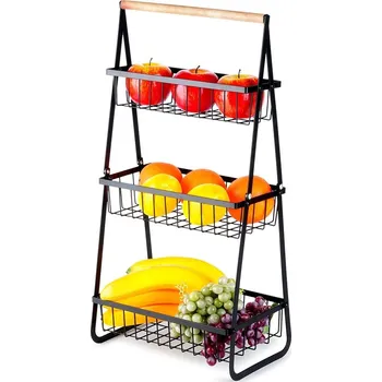 Obraz Kovový košík na ovoce černý, 3patrový