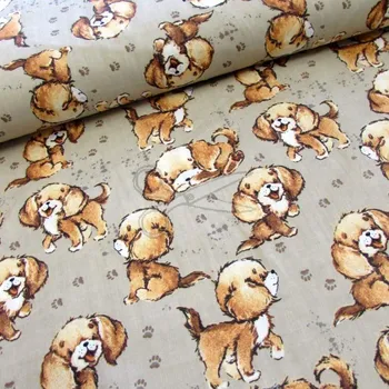 Bavlněná česká látka šíře 160cm - pejsek na hnědé (50cm)