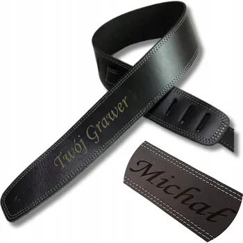Kytarový popruh Kytarový popruh S GRAVÍROVÁNÍM kožený ČERNÝ pro kytaru PERSONALIZOVANÝ gravírování