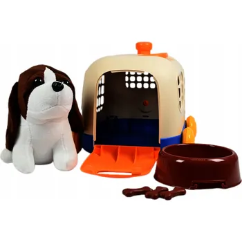 plyšák PEJSEK PLYŠOVÁ HRAČKA S TRANSPORTÉREM - SADA PRO PÉČI O PSA HRAČKA