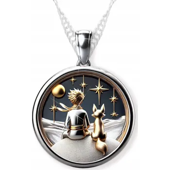 Náhrdelník Stříbrný Náhrdelník Malý Princ s Liškou, Hvězdy, Vesmír, Planeta STŘÍBRO 925