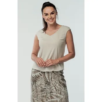 Dámská halenka Volnější přírodní dámská halenka s výstřihem do V a délkou do gumičky 7737 velikost 4XL