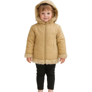 Chlapecká bunda ZIMA-Dětská bunda s kapucí lemovaná kožíškem - béžová Velikost: EU 80