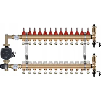 rozdělovač topení MOSAZNÝ ROZDĚLOVAČ PODLAHOVÉHO TOPENÍ 13 OKRUHŮ + ČERPADLOVÁ SKUPINA GRUNDFOS + PEX FITINKY