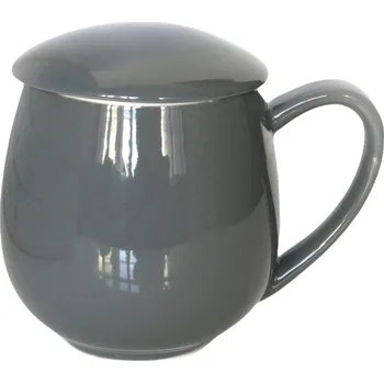 Lesklá šedá sada na přípravu čaje - hrnek, sítko, víčko