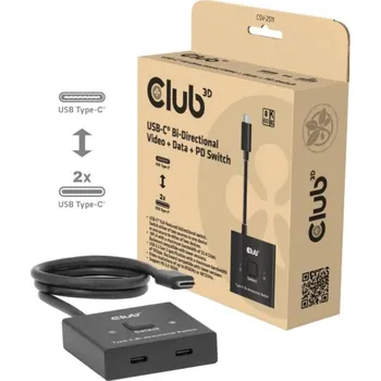 USB hub Club3D Switch, USB-C na 2xUSB-C Oboustranný 2v1, 8K60Hz, 4K120Hz, PD 100W