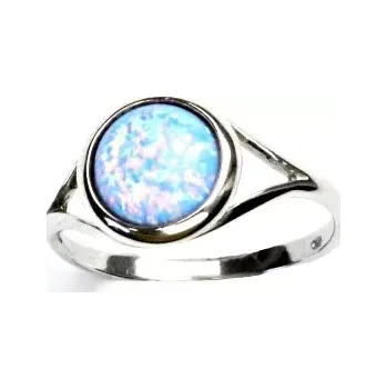 Prsten Stříbrný prsten, syntetický světle modrý opál - T 1503 (opál 8 mm)