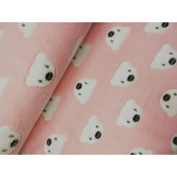 Fleece - 100%polyester, šíře 160 cm, 244 g/m2 - bílý medvídek na růžové