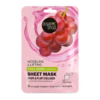 Pleťová maska Organic Shop Plátýnková maska kolagenová Hrozny+rostlinný kolagen 1 ks