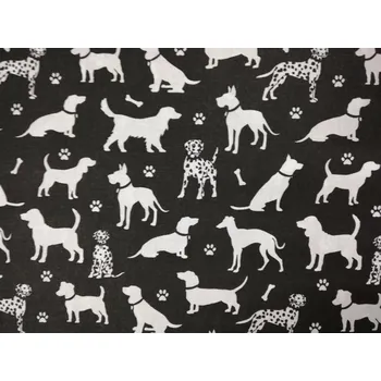 Bavlněná česká látka šíře 160cm - bílý pes na černé (50cm)