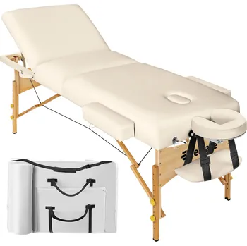 Masážní přístroj TecTake GmbH 400185 skládací masážní lehátko dřevěné 3 zóny, 10 cm polstrováním - béžová