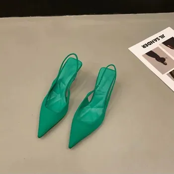 Dámské lodičky Dámské sandály s páskem na patě a tenkým podpatkem Barva: Zelená, Velikost: 36