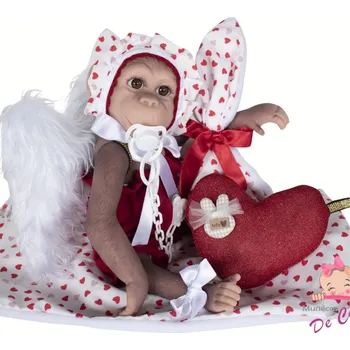 Panenka Realistická panenka opička Love 36cm Muñecas De Cuna - Red hearts