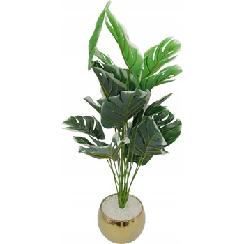umělá květina UMĚLÝ KVĚT V KVĚTINÁČI MONSTERA VE ZLATÉM KVĚTINÁČI REALISTICKÁ 55 CM