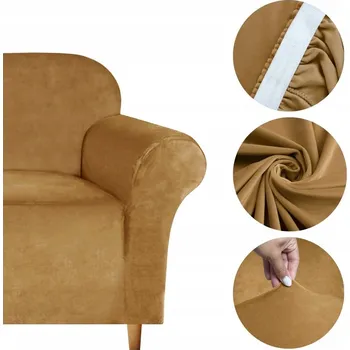 Napínací potah POTAH NA KŘESLO/POHOVKU PRO 1 OSOBU, ELASTICKÝ UNIVERZÁLNÍ VELVET/VELUR ZLATÝ