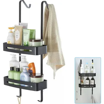 Drátěná police ZÁVĚSNÁ POLICE DO KOUPELNY DVOJITÁ ORGANIZÉR DO SPRCHY ČERNÁ