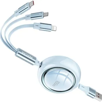 WEKOME Star Series 3v1 výsuvný nabíjecí a datový kabel - USB-A na USB-C / Lightning / micro USB - 1,2 m - modrý