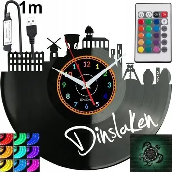 Hodiny Dinslaken Nástěnné Hodiny LED RGB S Podsvícením Na Dálkové Ovládání Vinylová Deska Moderní
