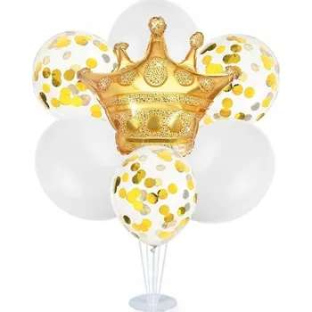 Balónek Sada balónků na stojanu zlatá koruna