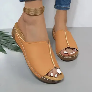 Dámské sandále Dámské kožené sandály s ortopedickou stélkou Barva: Hnědá, Velikost: 40