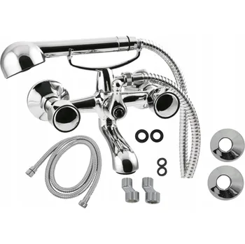 Vodovodní baterie Dvoukohoutková nástěnná vanová baterie Invena Modena, stříbrná