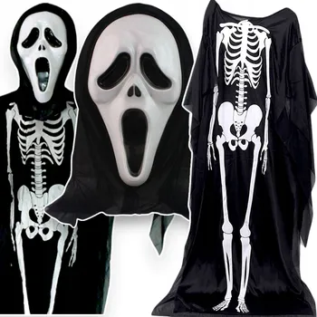 Karnevalový kostým KOSTÝM DUCH KOSTLIVEC + MASKA SKELETOR VOLNÝ KOSTÝM KŘIK