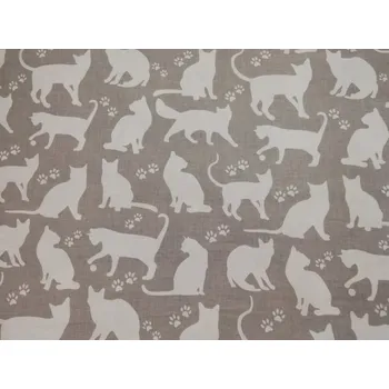 Bavlněná česká látka šíře 160cm - Bílá kočka na šedé (50cm)