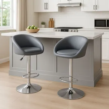 Barová židle Sada 2 barových židlí antracit, výškově nastavitelné, opěrka