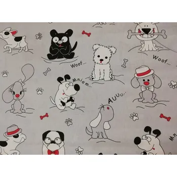 Bavlněná česká látka šíře 160cm - bílá a černá štěňata na modré (50cm)