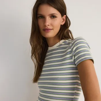 Dámské tričko Reserved - Pruhované tričko - krémová - 357FS-01X - 357FS-01X-S