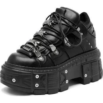 Dámské kozačky Dámské punkové boty na platformě s kovovými prvky Barva: Černá, Velikost: 41