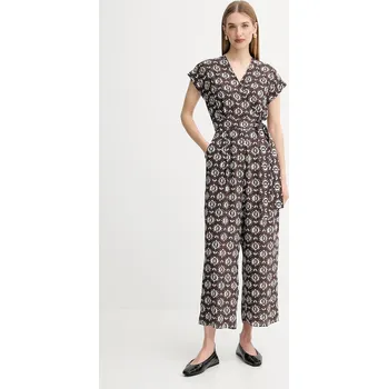 Dámský overall Hedvábný overal Weekend Max Mara ARIZONA hnědá barva, s výstřihem do v, 2525246021600 88X, vel. 38