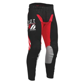 Moto kalhoty Motokrosové / enduro kalhoty THOR LAUNCHMODE FUTURA barva černá/červená (pro MX, ENDURO, volný střih kalhot, ve spodní části střihově uzpůsobeny pro umístění do botů)