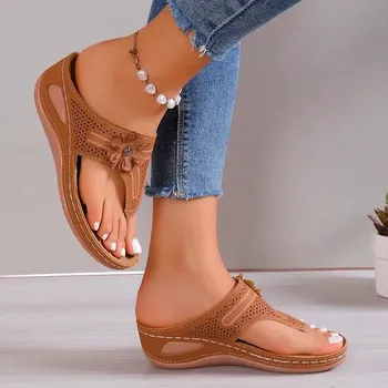 Dámské sandále Dámské kožené ortopedické sandály s otevřenou špičkou Barva: Hnědá, Velikost: 43