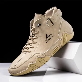 Pánská běžecká obuv Pánské kotníkové boty z kůže pro outdoor a volný čas Barva: Béžová, Velikost: 42