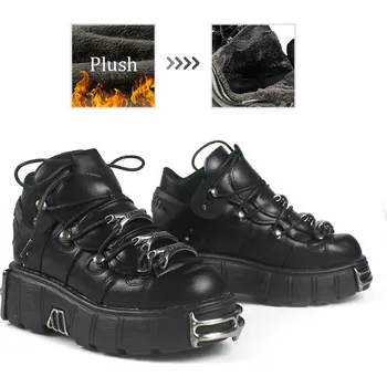 Dámské kozačky Dámské boty na platformě s robustní metalickou podrážkou Barva: Grafitová, Velikost: 42