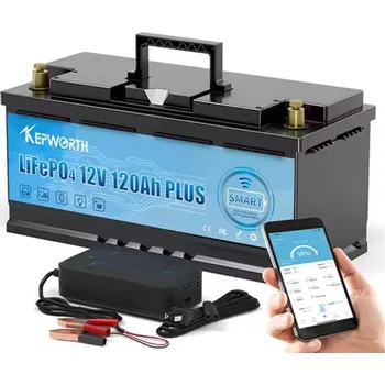 Trakční baterie Baterie LiFePO4 12,8V 120Ah, 1540Wh, včetně nabíječky 7A, bluetooth smart BMS, Lithium-železo-fosfátová baterie (Náhrada za trakční baterie, lithiová baterie, smart BMS, LiFePO4 baterie, solární baterie)