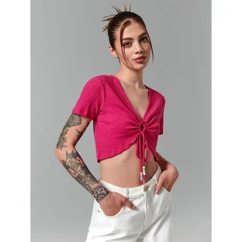 Dámské tričko Sinsay - Crop top s&nbsp;ozdobným vázáním - fuchsiová - 5828F-43X - 5828F-43X-L
