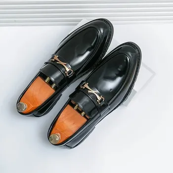 Pánské polobotky Pánské kožené slip-on mokasíny pro formální příležitosti Barva: Černá, Velikost: 46