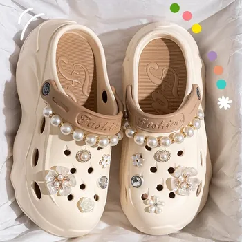 Dámské pantofle Dámské sandály s perlovými detaily a silnou podrážkou Barva: Khaki, Velikost: 40-41