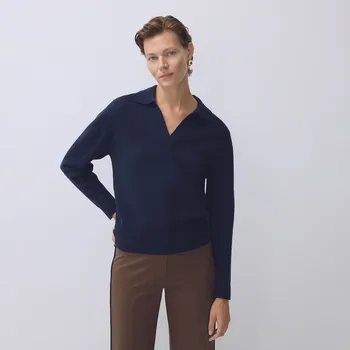 Dámský svetr Reserved - Polo svetr z merino vlny - tmavomodrá - 756GL-59X - 756GL-59X-S