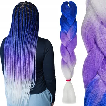 Syntetické vlasy na copánky Ombre 3 Granátová Fialová Bílá 60cm #ACM31