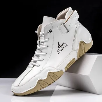 Pánská běžecká obuv Pánské kotníkové boty z kůže pro outdoor a volný čas Barva: Bílá, Velikost: 40