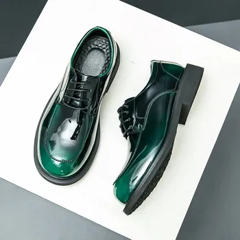 Pánské polobotky Elegantní pánské kožené derby boty pro slavnostní události Barva: Zelená, Velikost: 42