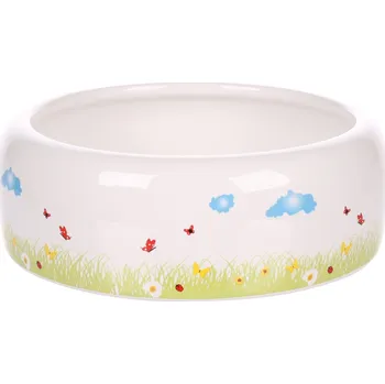 miska pro malé zvíře FLAMINGO miska pro hlodavce KIKI CERAMIC ROUND bílá L 16x16x5,5cm 700ml